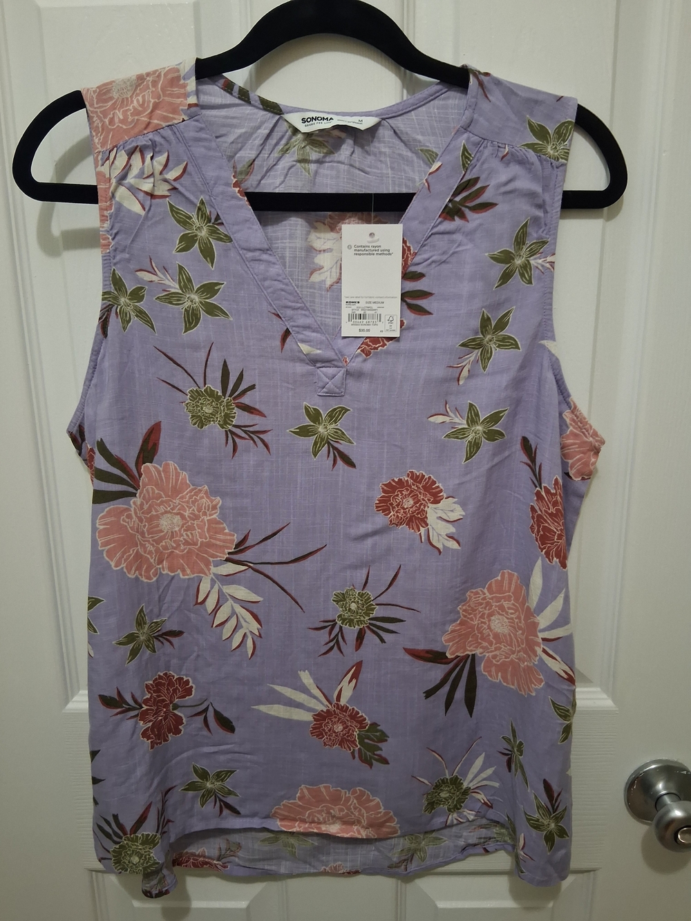 Sonoma Sleeveless V-Neck Floral Tank Top - Lavender